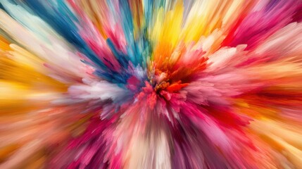 Fototapeta premium A close-up of a vibrant, abstract explosion of colors in a burst pattern, Representing the impactful and dynamic nature of diverse contributions coming together