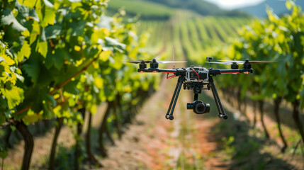 Exploring vineyards from above with a drone capturing lush green grapevines on a sunny afternoon in a picturesque landscape