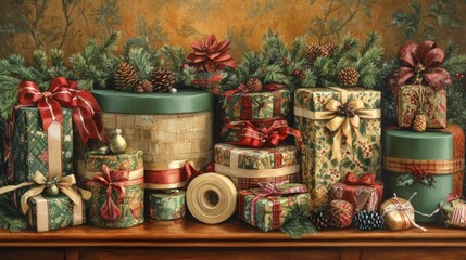 An Array Of Beautifully Wrapped Christmas Gifts
