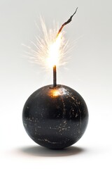 Lit Fuse. Old Fashioned Bomb with Lit Fuse on White Background