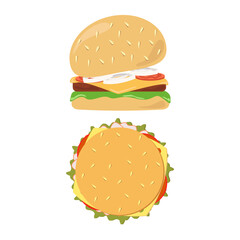 Burger with onion, salad, tomato, cheese and cutlet set vector illustration design isolated