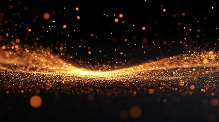 Obraz premium Golden Glitter Particles Flowing Across Dark Background