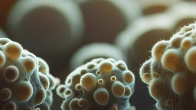 Bacteria, cocci cells, grape-like clusters, biological background. Concept of infection detection, food poisoning, antibiotic resistant infections, hygiene, epidemiology medical research