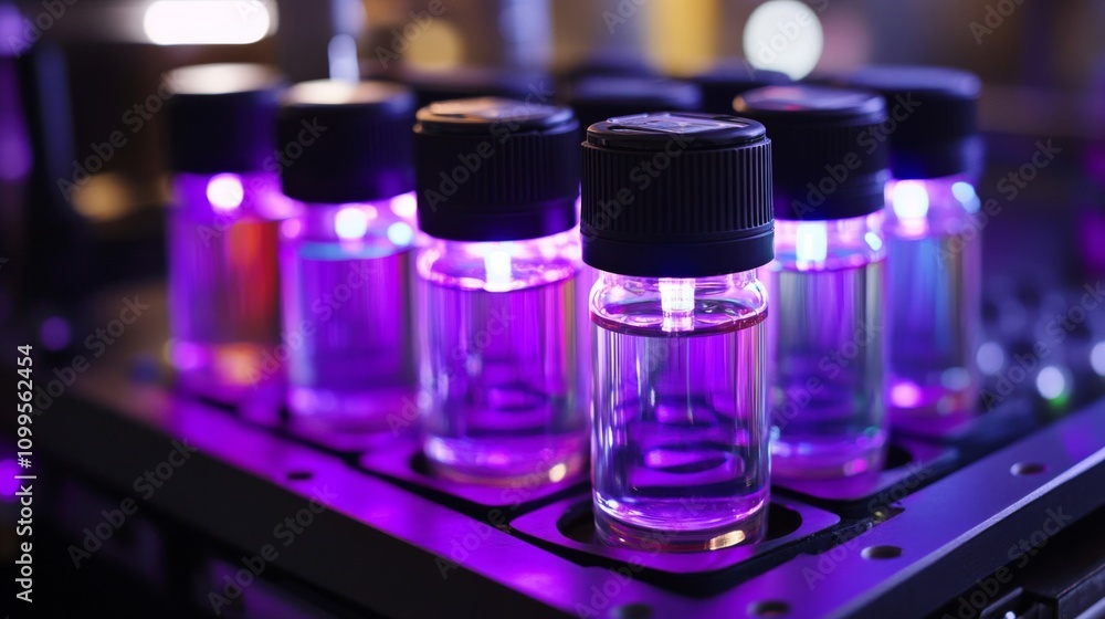 Poster illuminated sample vials in a laboratory setting