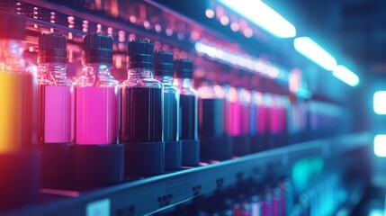Fototapeta premium Colorful bottles arranged on a shelf in a store