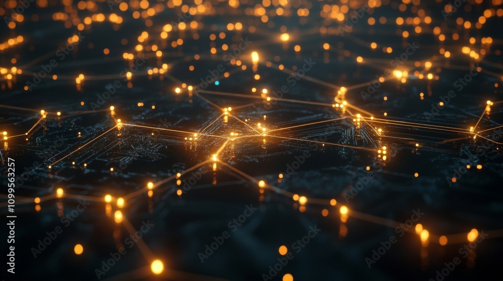 Poster illuminated network nodes showing global connections