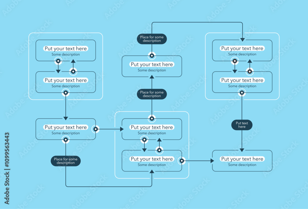 Poster modern infographic for process flow diagram - blue version. flat design, easy to use for your websit