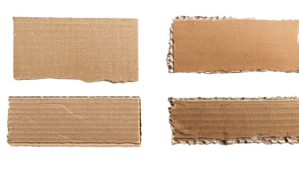 Blank cardboard texture rectangle torn paper sticker label set isolated on white background