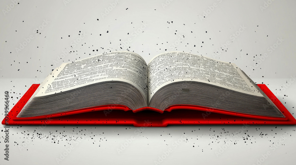 Poster an open book with textured pages hints at creativity, surrounded by floating black particles against