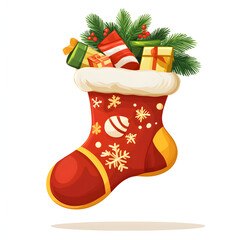 Illustration of a Christmas sock with gifts and Christmas decorations 