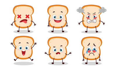 Fototapeta premium cute slice of bread cartoon with many expressions design illustration