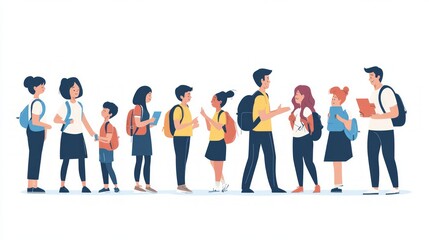 Fototapeta premium Diverse Students in a School Line