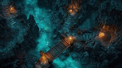 DnD Battlemap underground, river, battlemap, mysterious, dark, terrain