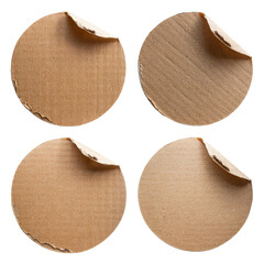 Blank cardboard texture round torn paper sticker label set isolated on white background