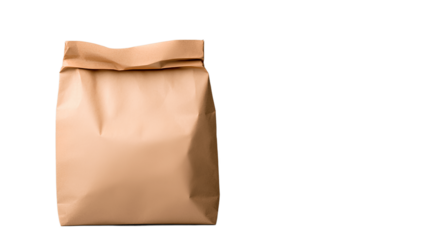 Brown Paper Grocery Bag Standing Upright with Folded Top Isolated on White Background
