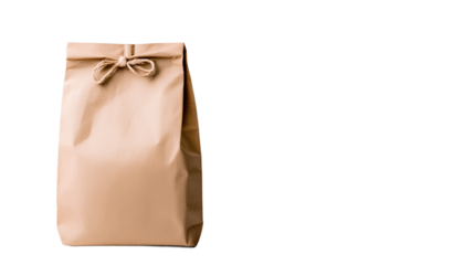 Brown Paper Grocery Bag Standing Upright with Folded Top Isolated on White Background