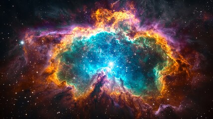 Fototapeta premium Vibrant Cosmic Nebula with Stars and Colorful Gas Clouds