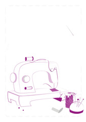 illustration matériel de couturière et machine à coudre blanc et rose sur fond transparent - visuel pour print