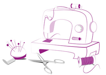 illustration matériel de couturière et machine à coudre sur fond transparent