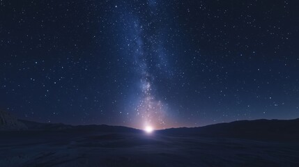 Stunning Milky Way Galaxy Over Serene Horizon at Night Sky