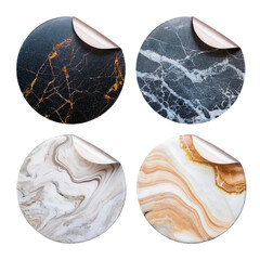 Blank marble texture round torn paper sticker label set isolated on white background
