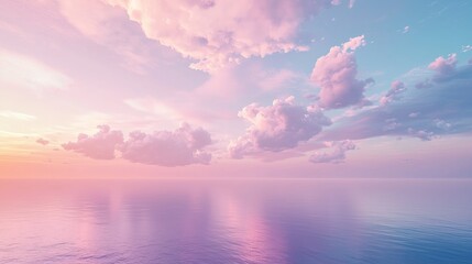 Fototapeta premium Serene Ocean Sunset with Pastel Clouds and Tranquil Waterscape