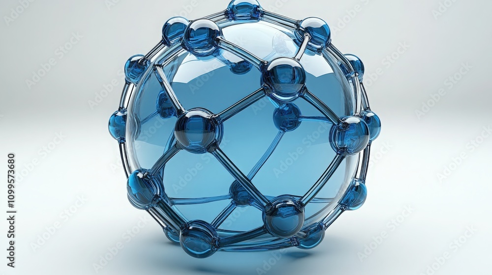Aufkleber abstract 3d rendering of a blue spherical structure with interconnected nodes and molecules on a sof
