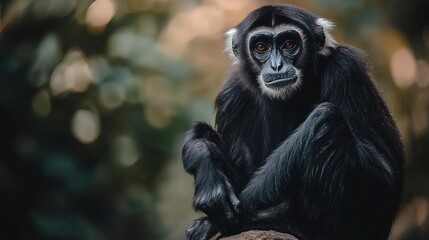 Obraz premium wildlife photography, authentic photo of a gibbon in natural habitat, taken with telephoto lenses, for relaxing animal wallpaper and more