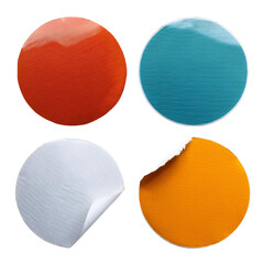 Blank plastic texture round torn paper sticker label set isolated on white background