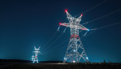 Power at Night: Illuminated Electricity Pylons