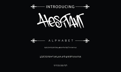 Alphabet in hand-drawn street graffiti style. vector graffiti alphabet on a black background