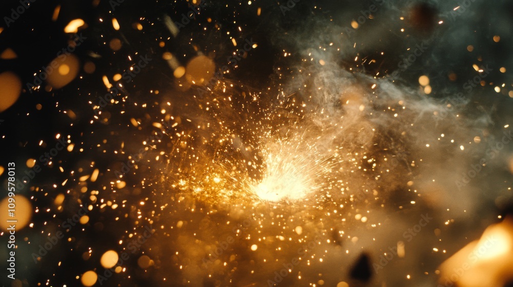 Aufkleber glowing sparks exploding in dark background