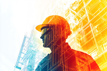 Abstract digital background banner with construction worker, the risk of industrial injury


