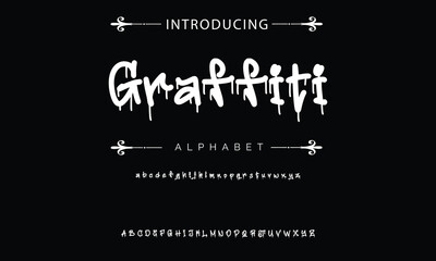 Alphabet in hand-drawn street graffiti style. vector graffiti alphabet on a black background