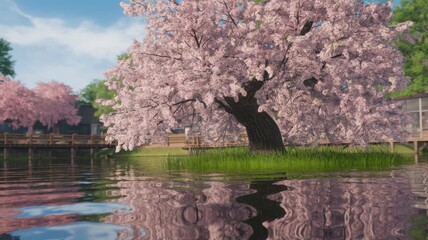 Naklejka premium Beautiful cherry blossom tree in full bloom.