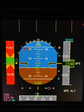 Primary flight display modern airliner with back up speed scale with unreliable airspeed 