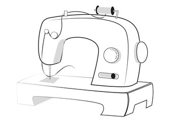 Illustration dessin machine à coudre noir et blanc sur fond transparent