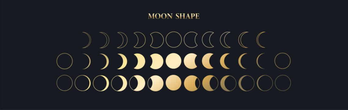 Moon phases. Lunar cycle black icons . Phases of solar and lunar eclipse . Moon calendar. Flat style. Vector illustration	
