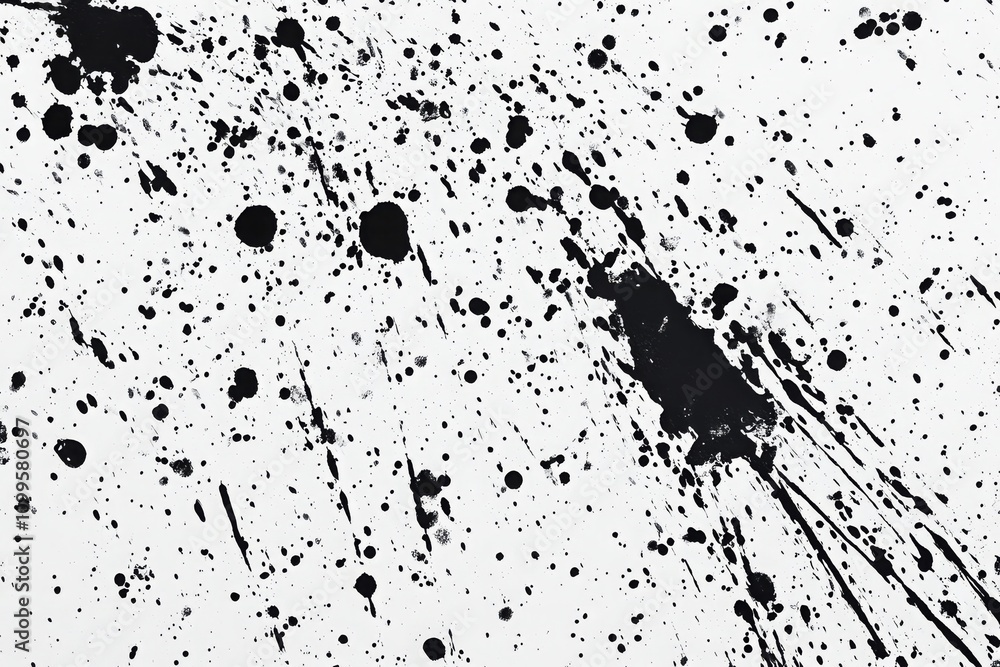 Poster abstract black ink splashes on white background creating a dynamic and artistic texture for creative