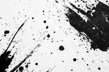 Abstract Black and White Paint Splatter on Canvas Background with Dynamic Brush Strokes and Random Drips, Perfect for Artistic and Creative Projects
