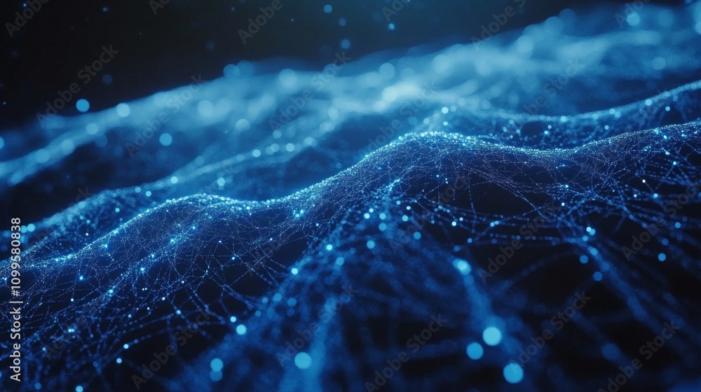 Poster abstract blue network data visualization wave