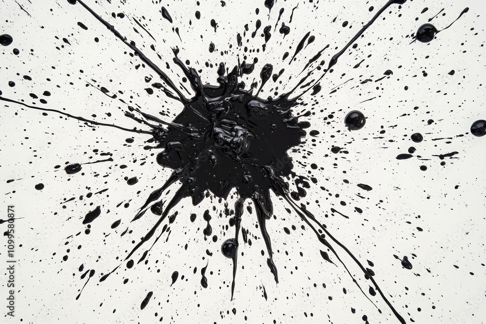 Poster abstract black paint splash on white background in dynamic composition highlighting artistic express