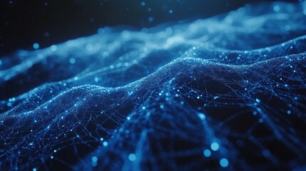 Naklejka premium Abstract Blue Network Data Visualization Wave