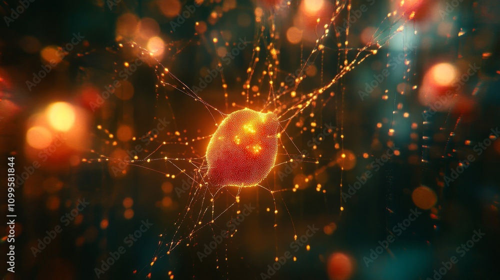 Poster glowing neuron network intricate connections