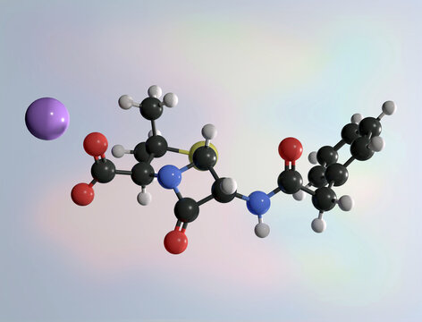 Penicillin G sodium salt molecule, illustration