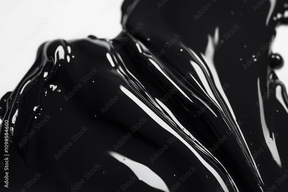 Poster glossy black liquid flowing gracefully in abstract patterns creating smooth textures and reflections