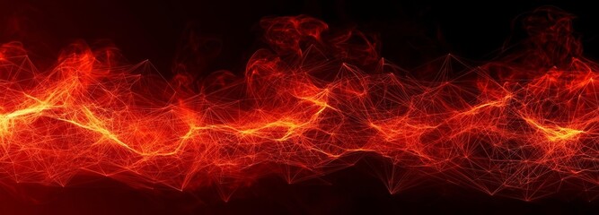 Connection of dots and lines structure on dark background. Red abstract polygonal space. 3d Widescreen , isolated on white background,  , copy space, copy space for text,