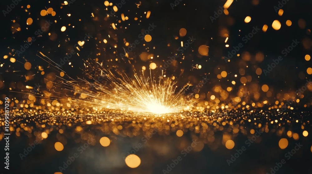 Poster golden sparks exploding against dark background