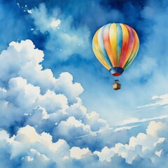 Fototapeta premium Balloon in the clouds. Place for text.