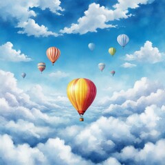 Fototapeta premium Balloon in the clouds. Place for text.